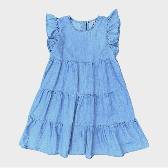 Girls Chambray Flutter-Sleeve Casual Dress Size 7/8 - Picture 3 of 7